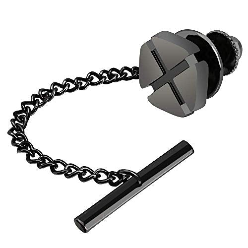 HAWSON Mini Tie Pin for Men, Tie Tack with Chain for Men's Necktie, Tie Tack Gift Set for Wedding, Party, Meeting - color: Matte Gunmetal