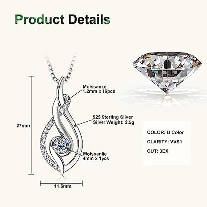 Moissanite Infinity Pendant Necklace for Women | 4mm D Color Moissanite 925 Sterling Silver Infinity Knot Necklace for Mom Wife Birthday Jewelry Gifts - color: Silver