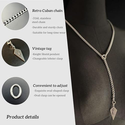 18K Gold Plated Knight's Shield Slip Chain for Women - color: Stainless Steel, size: 27''