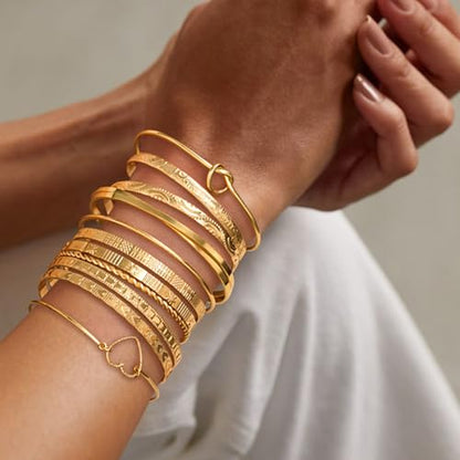 LETFLY Stackable Bangle Bracelet Set for Women, Multi Layer 14K Gold Plated Bangle Set Boho Jewelry Gifts for Womens - style: Set A