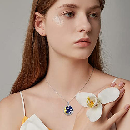 Moon/Lighthouse Necklace 925 Sterling Silver Abalone/Lapis Lazuli Lotus Flower Necklace for Women Crescent Jewelry Gift - style: Lapis Lazuli Moon