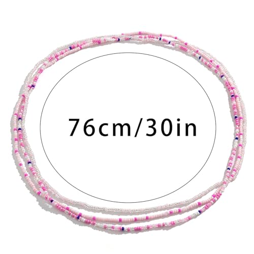 3Pcs/Set Boho Elastic Beads Waist Chains Jewelry Summer Beach Seed Beaded Belly Chain Jewelry Bikini Sexy Bead Waist Body Jewelry for Women - color: Pink