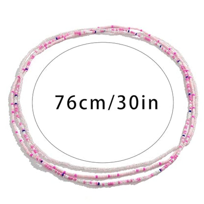 3Pcs/Set Boho Elastic Beads Waist Chains Jewelry Summer Beach Seed Beaded Belly Chain Jewelry Bikini Sexy Bead Waist Body Jewelry for Women - color: Pink