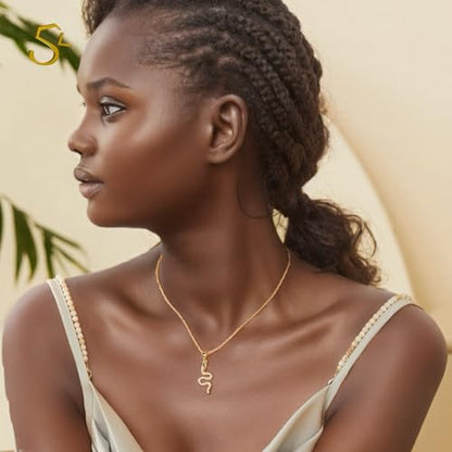 Snake Necklace Dainty Pendant With Cubic Zirconia, Layered Choker, Punk Animal Jewelry, Cool Wedding High Jewelry Party for Women Teen Friends - color: Gold