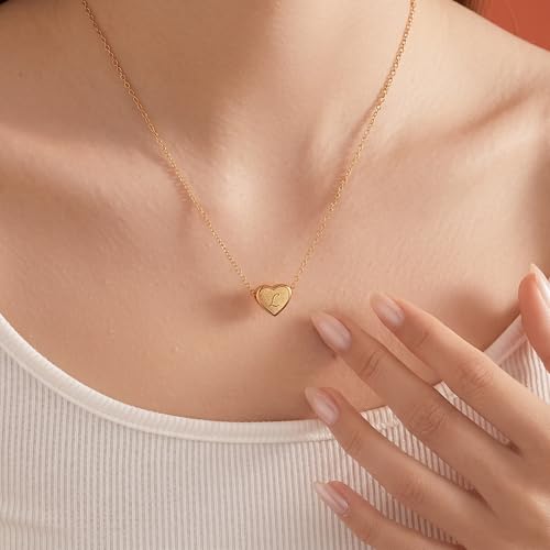 18k Gold Plated Heart Pendant Letter Necklaces for Girls Stainless Steel Initial Necklace for Women Birthday Gifts for Girls Women - color: Brushed Gold, style: Letter L