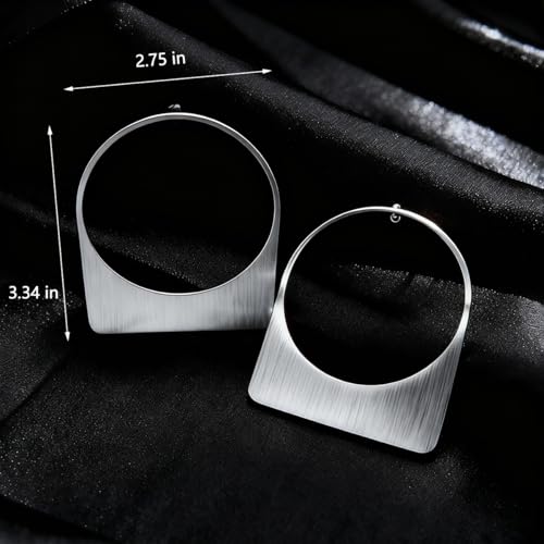 Large Earrings for Women Statement, Chunky Hoop 14k Gold Plated Big Geometric Hollow Brushed Metal Drop Dangle Studs Stainless Steel Jewelry for Womens Gift Christmas - color: Silver