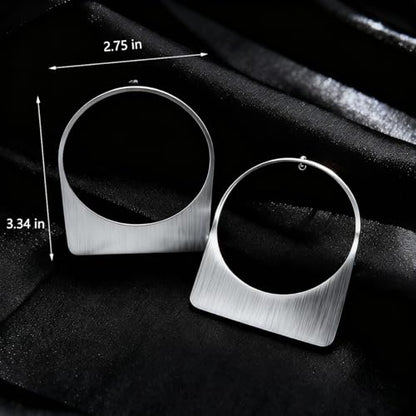 Large Earrings for Women Statement, Chunky Hoop 14k Gold Plated Big Geometric Hollow Brushed Metal Drop Dangle Studs Stainless Steel Jewelry for Womens Gift Christmas - color: Silver