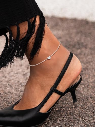 ChicSilver 925 Sterling Silver Initial Anklets for Women Dainty Beach Heart Ankle Bracelet Foot Jewelry-Adjustable Size(with Gift Box) - style: Letter-Z