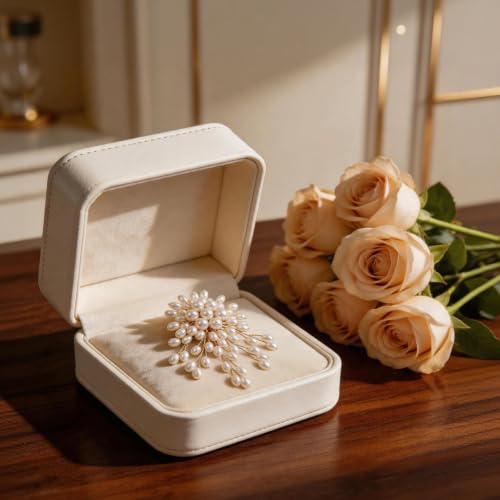 1 Pcs Large Pearl Brooch Pins for Women, Vintage White Pearl Flower Brooch | Statement Pearl Pin for Wedding Party Coat Lapel Bag, 3.46x2.95 Inch