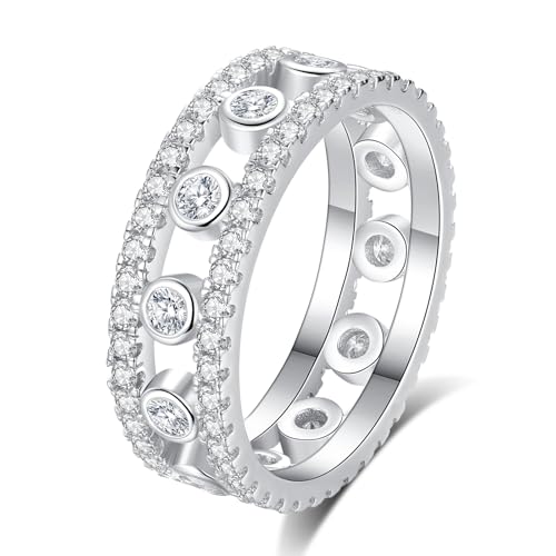 Moissanite Eternity Ring for Women Round Cut D Color VVS1 Moissanite Wedding Band, S925 Sterling Silver 18K White Gold Plated Promise Engagement Rings for Women - style: 1.548CTTW Half Eternity Band