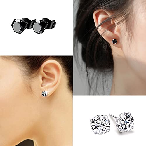 20 Pairs Stainless Steel Stud Earrings Set for Women Men Black Silvery Round Disc Ball Square Cubic Zircon Studs Dangle Earrings Fashion Small Huggie Hoops Jewelry