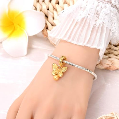 Pandach Animal Charm Bead fits Charms Bracelets for Woman-925 Sterling Silver Dangle Pendant Bead,Jewelry Beads Gifts for Women Bracelet&Necklace - style: Butterfly Gold Pendants