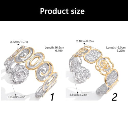 Stylish Two Tone Jewelry Stainless Steel Hammered Bangle Open Cuff Design Twist Cutout Detail Comfortable Wear Twist Openwork Adjustable Wristband - color: A