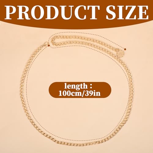 Gold Chain Belts for Women Metal Waist Chain, Gold Waist Belt Chains Adjustable Link Belt Fashion Body Chains for Dress Jeans