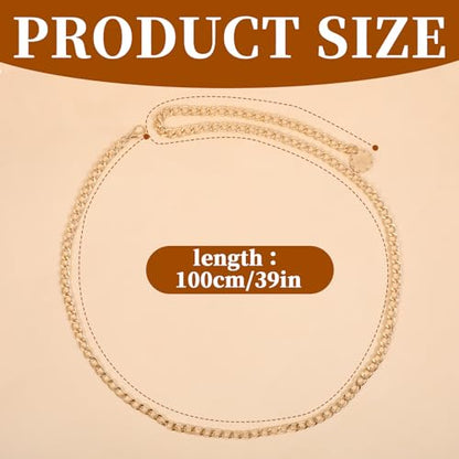 Gold Chain Belts for Women Metal Waist Chain, Gold Waist Belt Chains Adjustable Link Belt Fashion Body Chains for Dress Jeans