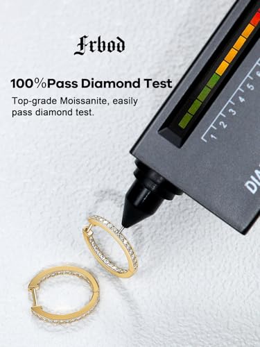 Moissanite Hoop Earrings for Women, 3.5ct/0.76ct D Color VVS1 Yellow Gold Plated Earrings, 925 Sterling Silver Inside Out Round Loops/Six Stone 20mm Hoops, Birthday Christmas Valentines Jewelry - color: Yellow Gold - Pave