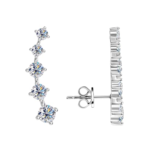 Moissanite Crawler Stud Earrings for Women, 14K Gold Plated Imitation Diamond 2.4 Carats Earrings Jewelry Valentine Anniversary Day Birthday Gifts for Her - color: Silver