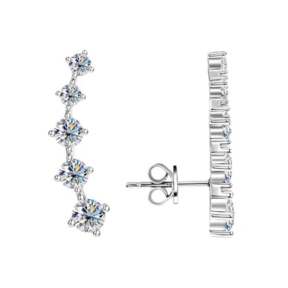 Moissanite Crawler Stud Earrings for Women, 14K Gold Plated Imitation Diamond 2.4 Carats Earrings Jewelry Valentine Anniversary Day Birthday Gifts for Her - color: Silver