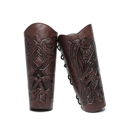 Medieval Leather Bracers Dragon Embossed Viking Leather Bracers Leather Arm Armer Cuff Leather Gauntlet Costumes Accessories - style: Viking Angle Wings Leather Bracers-dark Brown