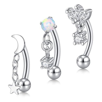 FECTAS Dangle Rook Eyebrow Piercing Jewelry Gold Silver 16G Rook Earrings for Women Eyebrow Rings Tiny Small Belly Rings Vertical Labret Lip Jewelry 8mm - color: silver