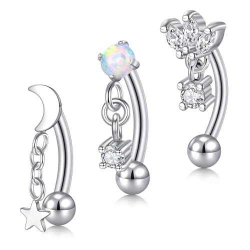 FECTAS Dangle Rook Eyebrow Piercing Jewelry Gold Silver 16G Rook Earrings for Women Eyebrow Rings Tiny Small Belly Rings Vertical Labret Lip Jewelry 8mm - color: silver