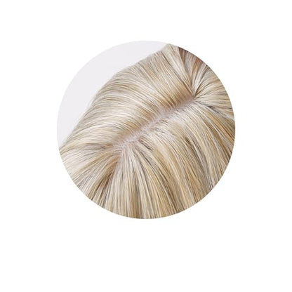 Synthetic Loose Water Wave Hair Topper With Bangs, Mixed Blonde | Clip in Hair Topper with Bangs Hair Toupee Hairpiece for Women Girls (18inch) - size: 18 Inch
