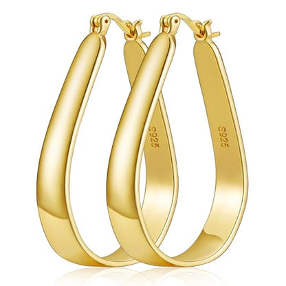 Sterling Silver Hoop Earrings for Women Large Oval Hoop Earrings Lightweight Big Gold Hoops Earrings Hypoallergenic 14K Gold Plated Hoops Earrings Non Tarnish Jewelry Gifts 20/30/40mm - color: Gold-20*30mm