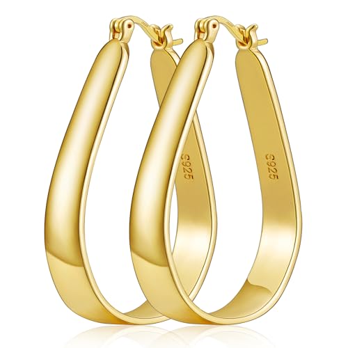 Sterling Silver Hoop Earrings for Women Large Oval Hoop Earrings Lightweight Big Gold Hoops Earrings Hypoallergenic 14K Gold Plated Hoops Earrings Non Tarnish Jewelry Gifts 20/30/40mm - color: Gold-20*30mm
