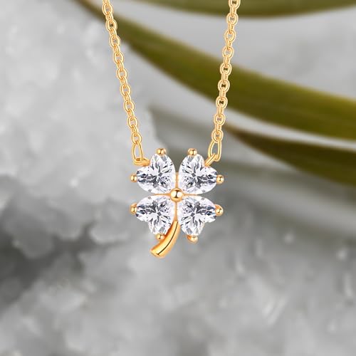Gold Plated Pendant Necklaces for Women Cubic Zirconia Accent 18 Inch Adjustable Chain Hypoallergenic Gift for Wife Mom Birthday Valentines Day - style: Heart-shaped clover
