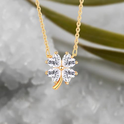 Gold Plated Pendant Necklaces for Women Cubic Zirconia Accent 18 Inch Adjustable Chain Hypoallergenic Gift for Wife Mom Birthday Valentines Day - style: Heart-shaped clover