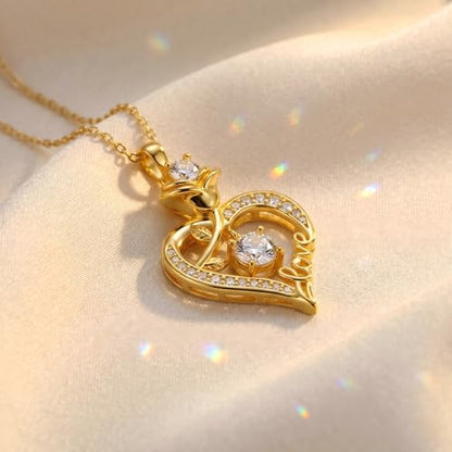 KQ&TTENG Heart Necklaces for Women 14K Gold Plating Hearts Necklace CZ Romantic Rose Pendant Mothers Day Anniversary Birthday Gift for Wife Mom Her - style: 15-Rose LOVE Necklace