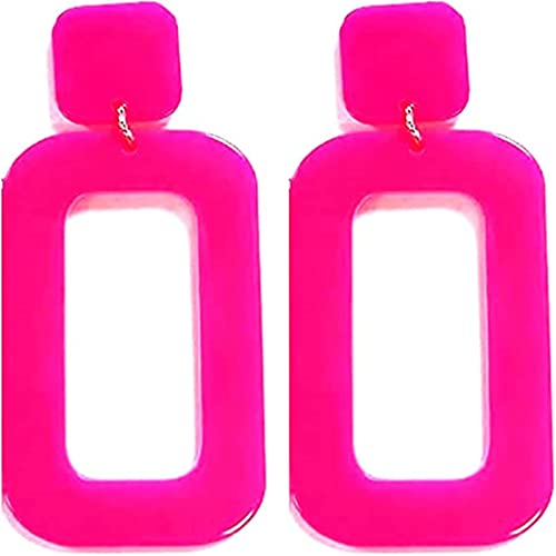 Set Heart Love Couple Colorful Stud Hoop Dangle Earrings 80 90s Retro Earrings Rectangle for Women Jewelry Gifts Geometric Valentine’s Day Neon Bright Fluorescence Costume - color: re fushia