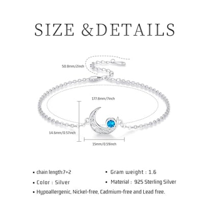 Moon Bracelet for Women 925 Sterling Silver Moonstone/Birthstone Moon Bracelet Butterfly/Dragonfly Bracelet Celtic Moon Butterfly Dragonfly Jewelry Gifts for Women - style: 12-Dec Birthstone