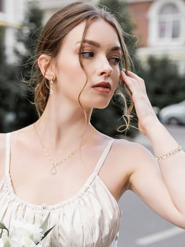 SWEETV Bridal Wedding Jewelry Set for Brides,Teardrop Bridesmaids Jewelry Set - color: S01 Gold