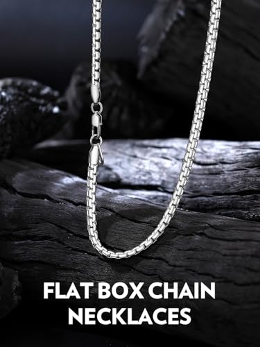Bandmax Solid Stainless Steel Flat Box Link Chains 2MM/4MM/6MM/8MM Silver/Gold/Black Rolo Cable Chain Necklaces for Men Women 14"-30" Length, Gift Packed - color: 04 4MM-Silver Tone