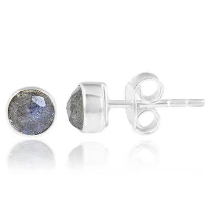 5 MM Natural Gemstone 925 Sterling Silver Hypoallergenic Studs Earrings Jewelry for Women Dainty Trendy Antiqued Silver Birthstone Earrings Jewelry Gifts for Women and Her - color: Labradorite