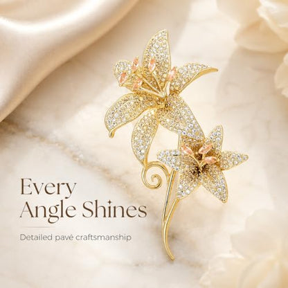 Flower Brooch for Women Rhinestone Pearl Zirconia Flower Lapel Pin Birthday Holiday Gift for Mother Wife Girlfriend - color: 02 Lily-3