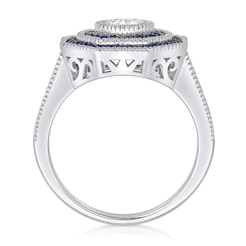 BERRICLE Sterling Silver CZ Art Deco Statement Cocktail Ring for Women, Sapphire-Blue Cubic Zirconia - Navette, Octagon, Oval Designs - style: Octagon
