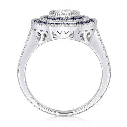 BERRICLE Sterling Silver CZ Art Deco Statement Cocktail Ring for Women, Sapphire-Blue Cubic Zirconia - Navette, Octagon, Oval Designs - style: Octagon