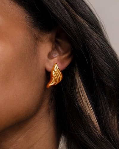 Gold Chunky Earrings for Women Trendy, 14K Gold Plated Dainty Kont Earrings Statement Minimalist Hypoallergenic Stud Earrings - color: Diana & Rose Gold