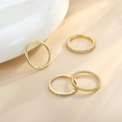 Florideco Stackable Rings for Women 14K Gold Plated Stackable Thin Ring Minimalist Non Tarnish Cubic Zirconia Band Rings Dainty Trendy Statement Stacking Ring Set Size 5-10