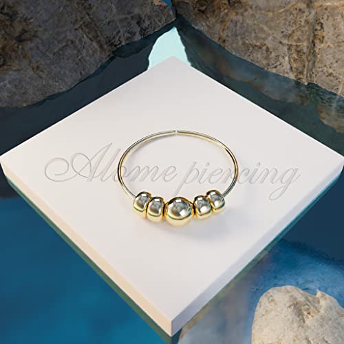 925 Sterling Silver & 14K Gold Filled Nose Ring Hoop Handmade Piercing Jewelry For Women - 24 Gauge 2mm,7mm Tiny Nose Ring with Opal - Gift Ready - color: Gold Tiny Beads