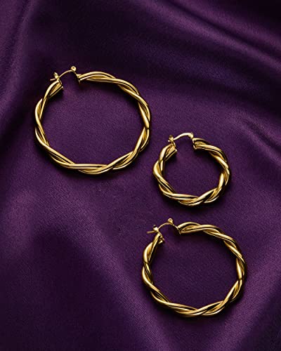 Milla Twisted Hoop Earrings for Women – Hypoallergenic Silver or Gold Statement Hoops – Lightweight & Easy to Wear - color: Gold Plated / 1.6 in / Small