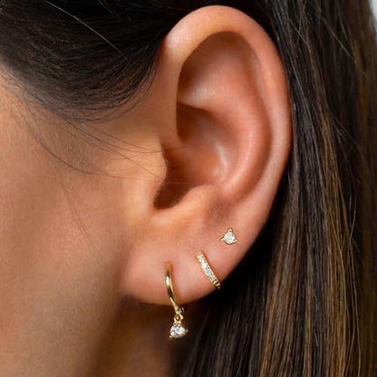 Freekiss 3 Pairs Hoop Earrings Set - Dainty Stud Dangle Cartilage for Women | Hypoallergenic Earrings, Cubic Zirconia Stackable Trendy Small Set Jewelry Gifts for Women - style: Rounded cz-GD