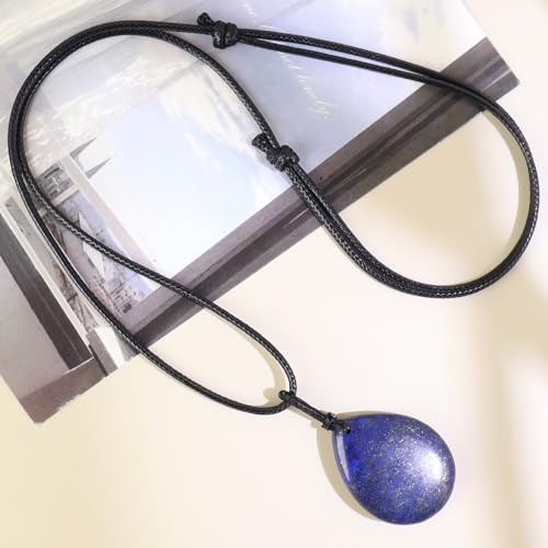 Teardrop Gemstone Necklaces for Women, Healing Crystal Pendant Necklace Birthstone Jewelry for Women - color: Lapis Lazuli