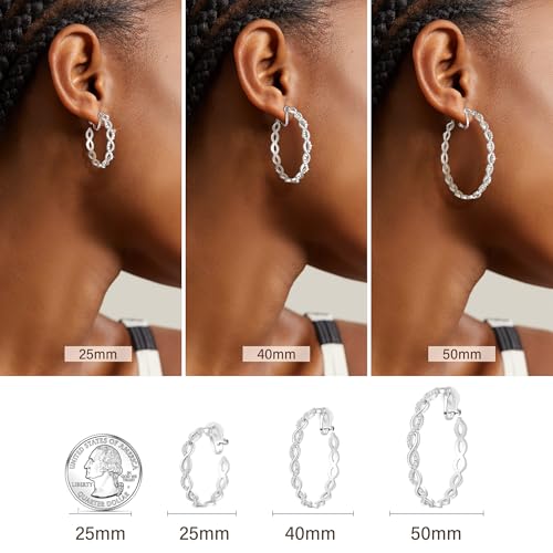 Clip On Hoop Earrings for Women Lightweight - Silver Twisted Clip-on Hoop Earings With Cubic Zirconia Fake Non Pierced Ears Jewelry - style: CZ-S40mm