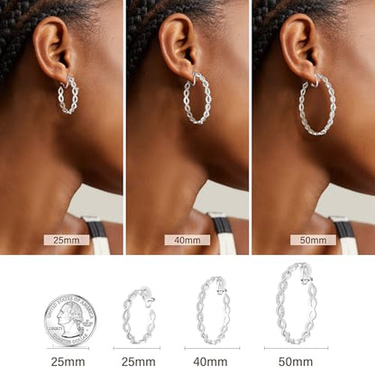 Clip On Hoop Earrings for Women Lightweight - Silver Twisted Clip-on Hoop Earings With Cubic Zirconia Fake Non Pierced Ears Jewelry - style: CZ-S40mm