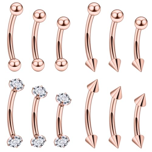 Rook Daith Piercing Jewelry 16G Stainless Surgical Steel Curved Barbell Eyebrow Rings Vertical Labret Lip Piercing Jewelry Rook Daith Earrings for Women Men 6MM 8MM 10MM Hypoallergenic - color: Rose Gold-6MM 8MM 10MM