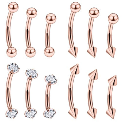Rook Daith Piercing Jewelry 16G Stainless Surgical Steel Curved Barbell Eyebrow Rings Vertical Labret Lip Piercing Jewelry Rook Daith Earrings for Women Men 6MM 8MM 10MM Hypoallergenic - color: Rose Gold-6MM 8MM 10MM