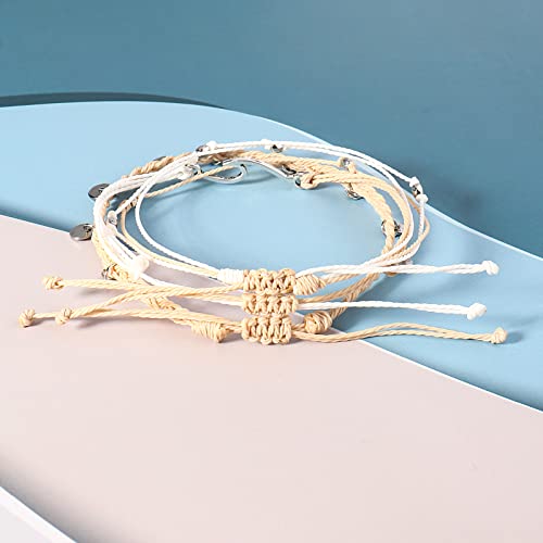 Waterproof String Anklets Cute Beaded Ankle Bracelets Beach Wave Anklet Stainless Steel Coin Boho Ankle Jewelry for Women - color: Wheat
